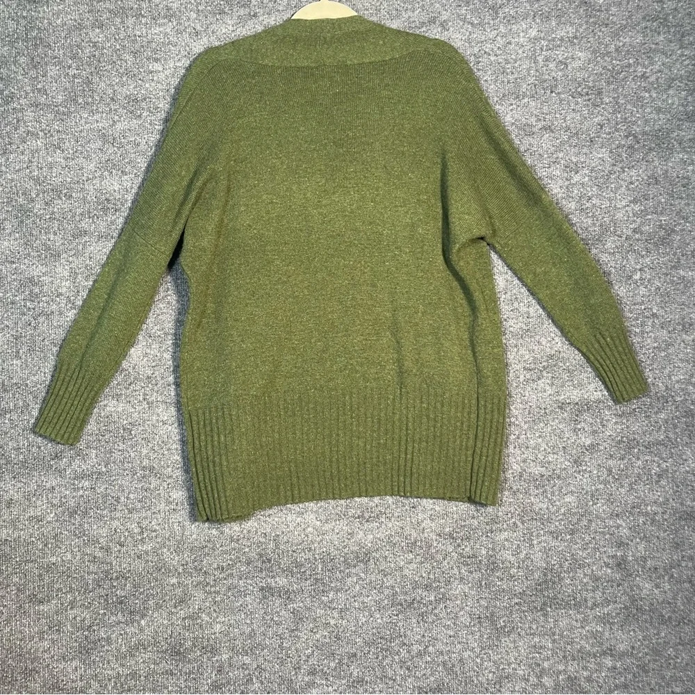 JCrew Womens XS Green Cashmere Wool Oversized Open Front Pockets Ribbed Cardigan
